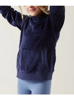 Athleta Girl Plush velour Navy Blue Hooded Sweatshirt
